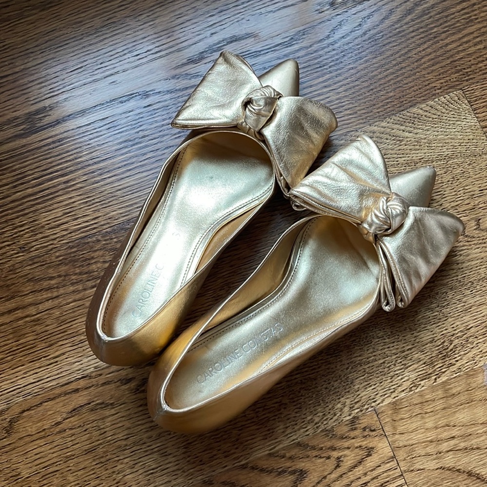 Caroline constas gold bow kitten heels